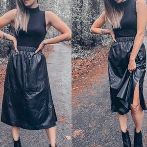 NWT Faux Leather Black Skirt with Pockets